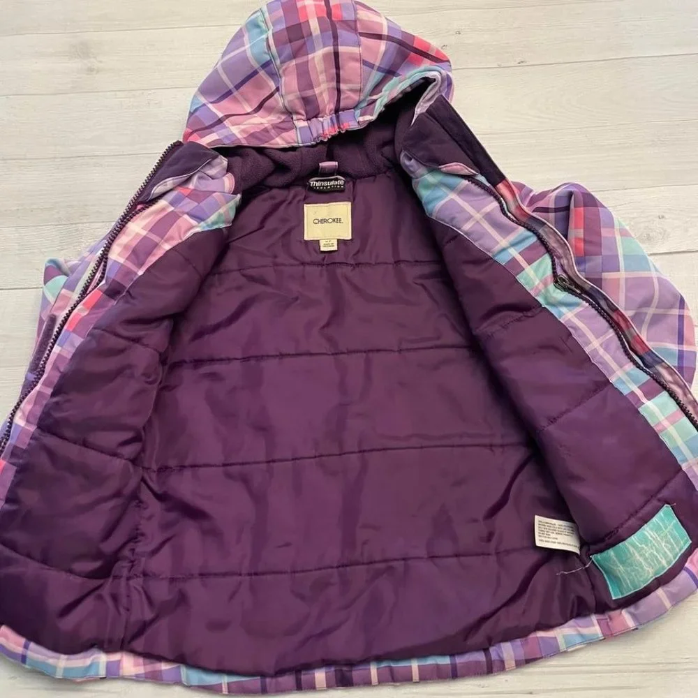 Cherokee girls pink purple‎ plaid winter jscket size 5